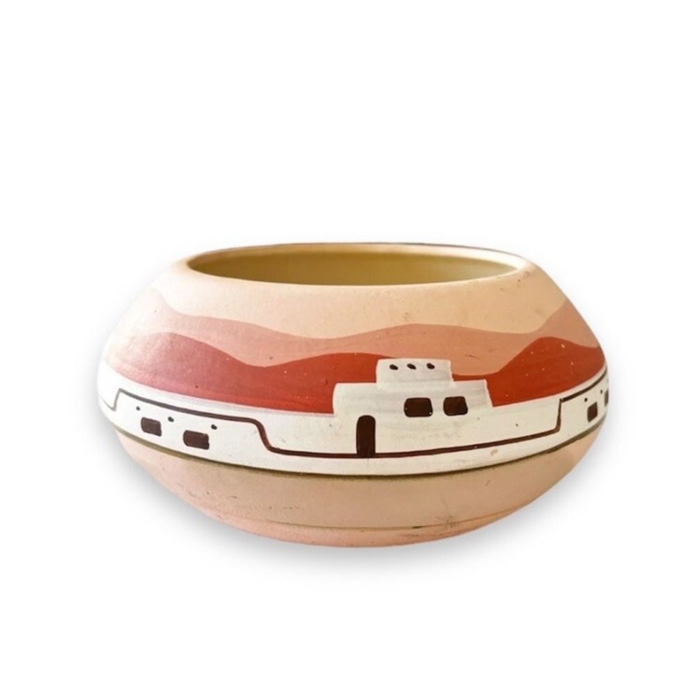 Vintage Tesa Hand Painted Southwestern Pottery Vase Small Planter Clay Pueblo